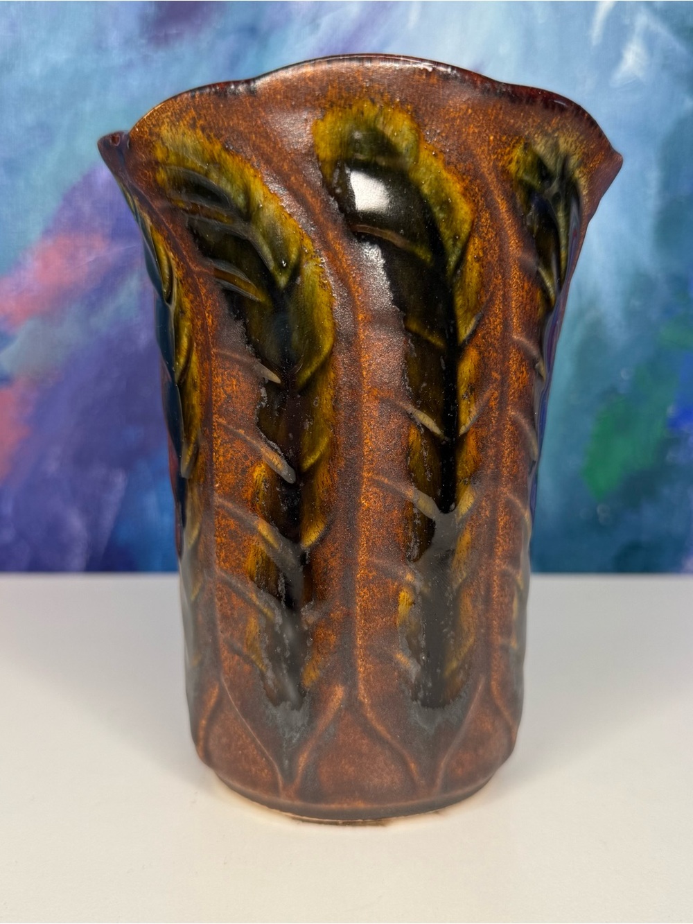 Bay West German Pottery Brown Leaf Vase or Planter Plant Pot 680 14 MCM Keramik